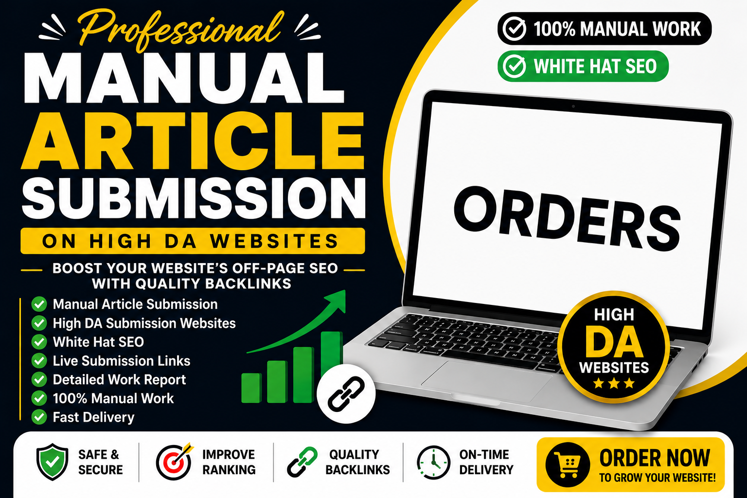 100 Article manual article submission on high DA webs...