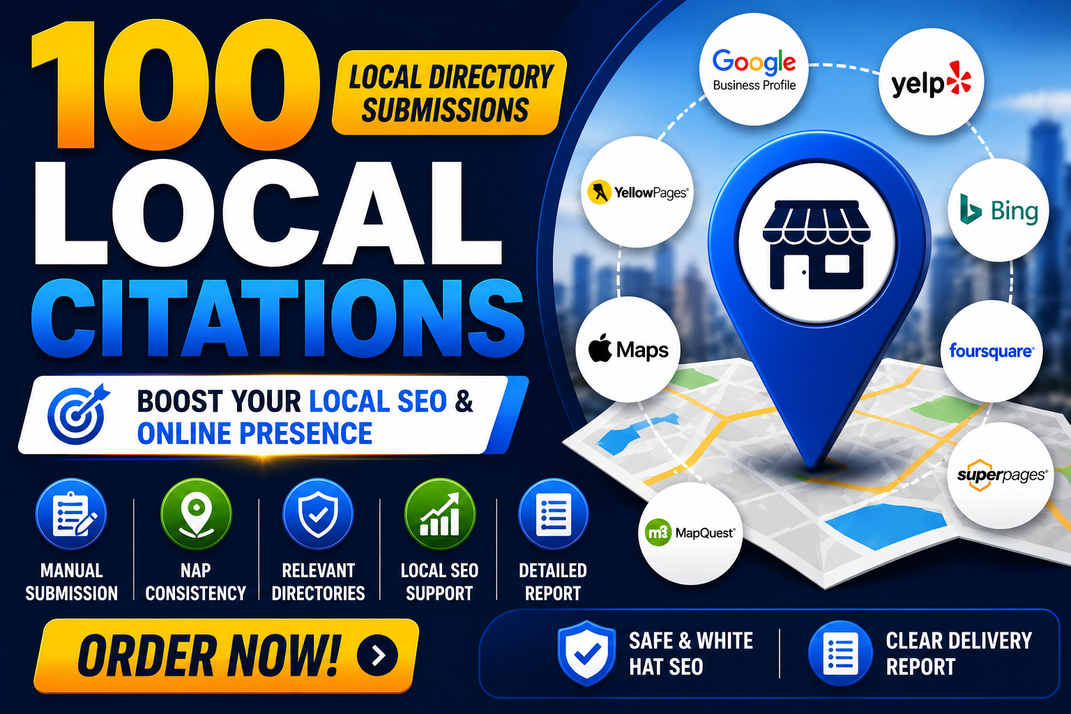 I will build 100 local citations with a live link rep...