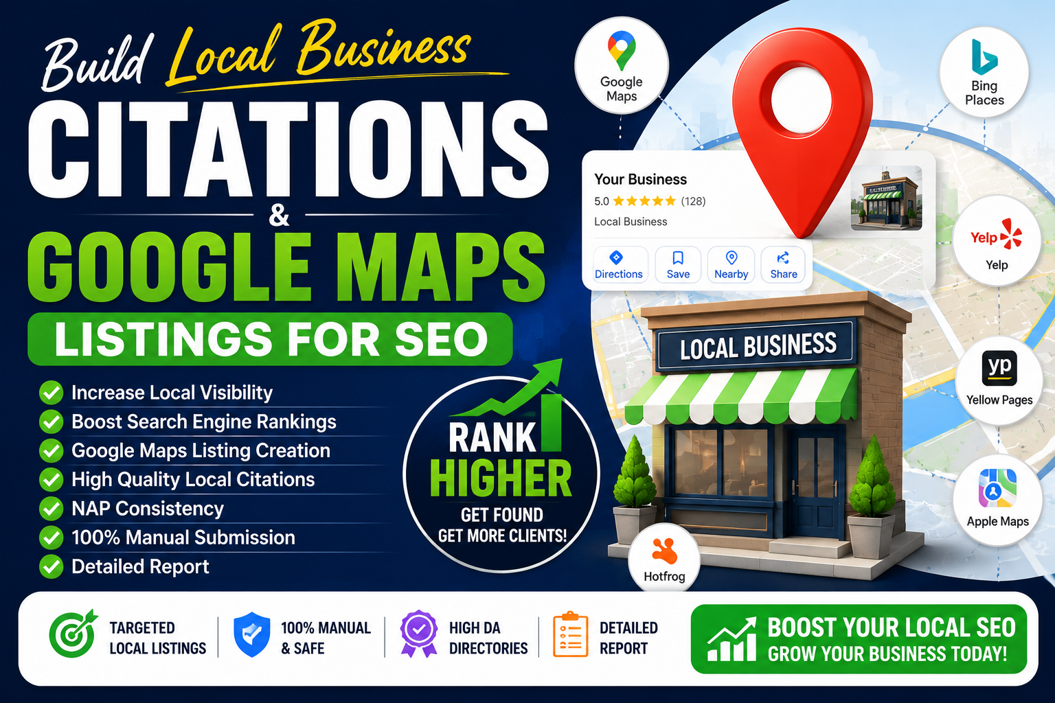 I will build local business citations and Google Maps...