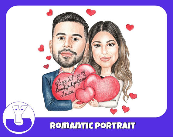 Custom Portrait, Romantic Gift, Couple Portrait