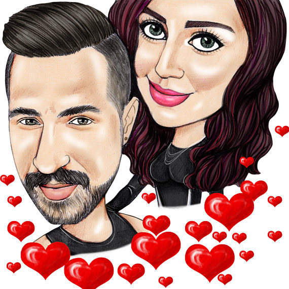 Custom Portrait, Romantic Gift, Couple Portrait