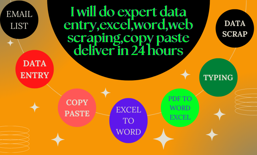 I will do expert data entry, excel word, web scraping and all data list.