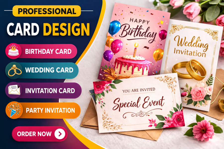 I will design beautiful and creative Birthday Card, Wedding Card, and Invitation Card for your speci