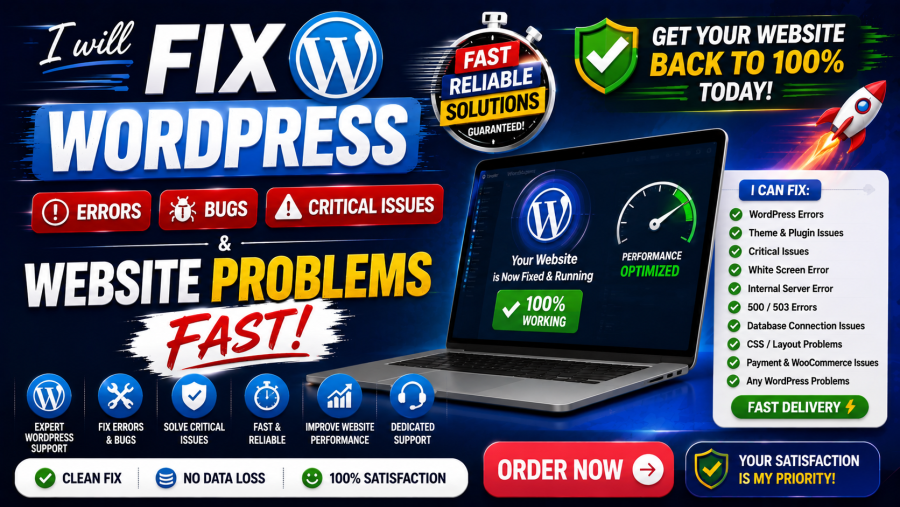 I will fix 1 task wordpress errors, bugs, critical issues and website problems fast