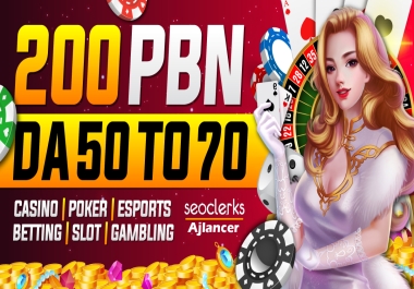 200 PBN for Casino,  Poker,  Gambling,  Slot etc on high DA 60 to 90 Dofollow backlinks on aged domains