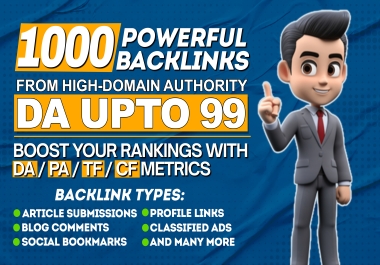 Boost Your SEO Power with All in one 1000 High-Authority Mix Backlinks PA / DA / TF / CF Up to 100