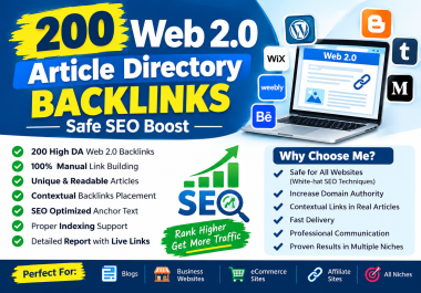 200 Web 2.0 Article Directory Backlinks - Safe SEO Boost