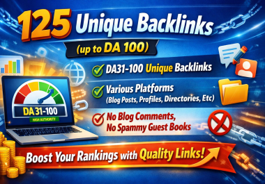 125 Unique SEO Backlinks - up to DA 100 - Small SEO Package