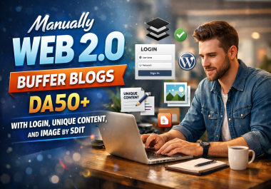 Manually 20 Web 2.0 Buffer vlogs DA80+ with Login,  Unique Content,  and Image