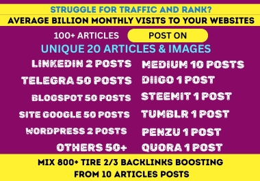 Write Publish Manual 100X content writing on any Tumblr Linkedin Quora with 800+ backlinks boosting