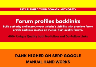 Create 400 High Quality SEO Forum profiles backlinks Backlinks
