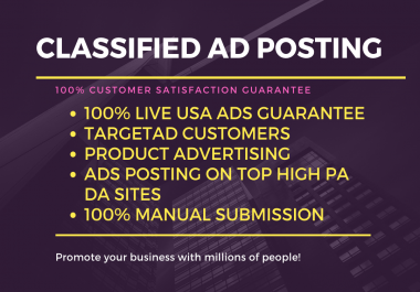 Post 80 Ads To Top Classified USA, UK, CANADA Ad Posting Sites.