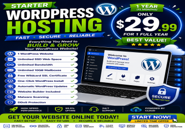 Starter WordPress Hosting 1 Website Free SSL 1 Year Hosting