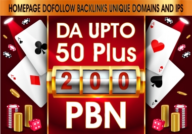 Do 200 PBN DA UPTO 70+Homepage DoFollow Links for Casino,  Poker
