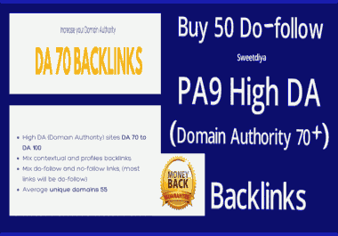 Buy 50 Do-follow PA9 High DA Domain Authority 70+ Backlinks