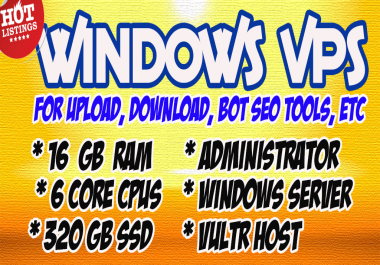 HOT SALE Windows VPS RDP 16 GB RAM 6 CPUs 320 GB SSD