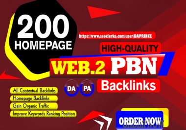 200 Homepage WEB 2.0 PBNs Backlinks On High DA PA Domain Blog