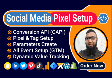 setup pixel,  snapchat pixel,  pinterest tag,  x,  linkedin conversion API server side tracking by GTM