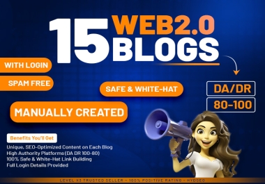 15 High-Quality Web 2.0 Blog Backlinks With Login - Manual Creation