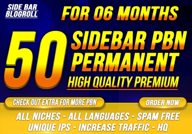 SUPER CHARGE YOUR RANKING with 50 PERMANENT Sidebar-blogroll PBN - DA DR upto 75 - All Niches - HQ