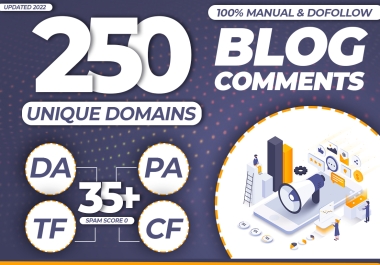 do 250 unique domains comments Links high Metrics spam free sites
