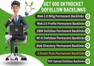 Get 600 Skyrocket web 2.0 dofollow backlinks and high domain authority Link building