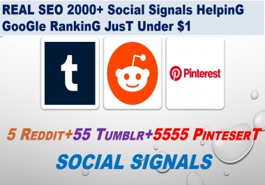 Real SEO 5 Reddit signals+ 55 Tumblr+ 5555 Pinterest shares from SEO Social Signals Share Bookmarks