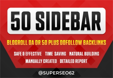 50 Homepage Sidebar & BlogRoll Backlinks with DA50+ PBN Dofollow Links