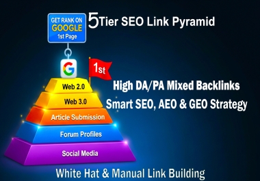Get Rank on Google 1st Page with 5 Tier SEO Link Pyramid 100 High DA Mixed Backlinks