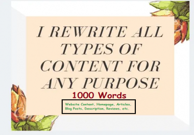I will manually rewrite website contents blog post,  articles. SEO Pro Rewriter