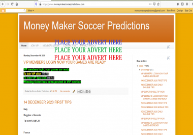 Banner advert on my soccer predictions blogsite for a month