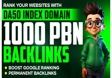 1000 PBN Backlinks With DA50 Plus Sites Index Domains