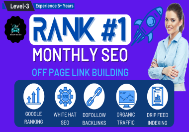 Monthly off page SEO service with link building,  backlinks