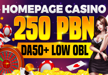 Rank your website through our 250 Homepage casino,  gambling,  PBN's backlinks of DA 50+ LOW OBL