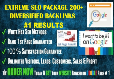 Extreme Seo Package 200+Huge Diversity Backlink From Different Platform Google 1 Ranking