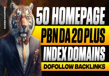 50 Unique Domain Home Page PBN DA20+ Dofollow Backlinks Index Domain