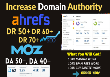 I wll increase DR 70+ DA 40+ PA 30+, TF 40+ CF 30+ with High-Quality Contextual Backlinks