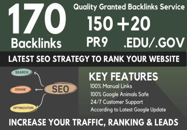 I will Manually Do - 150 Pr9 + 20 High Domains Safe Seo Backlinks From -