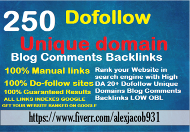 I will 250 dofollow blog comments backlinks high da pa tf cf