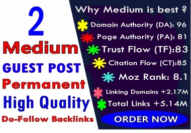 Write & Publish 2 guest post backlinks on Medium. com High DA 96 & PA 81