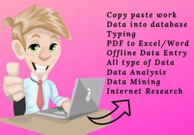 Data entry in MS Word,  Excel and others