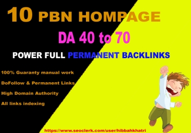10 high DA 40plus homepage PBN dofollow backlinks