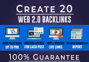 Built 20 High Quality Web 2.0 SEO Backlinks manual link building