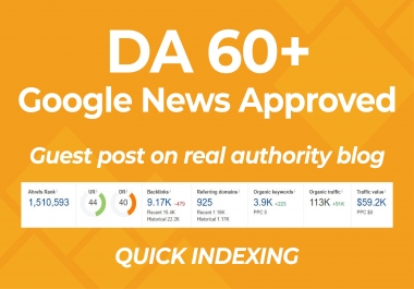 Write And Publish a Guest post on Dr 40+ & Da 60+ Homepage Google News Approved Website