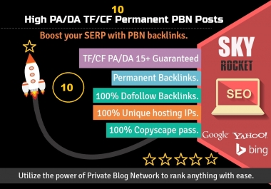 I Will do 10 High PA/DA TF/CF homepage PBN backlinks rank your website