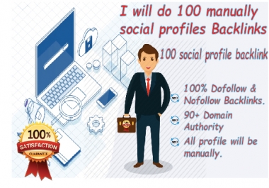 Create 40 HQ Social profile creations SEO backlinks manually or profiles setup