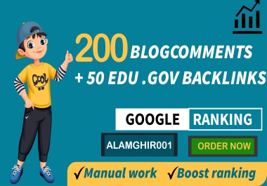 I will provide 200 Blog Comments + 50. EDU. GOV With High DA PA Backlinks