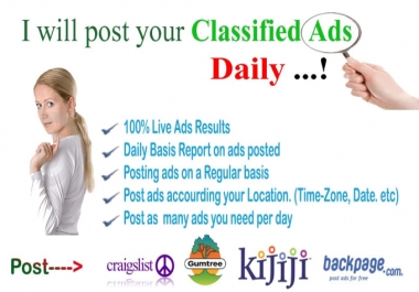 I will post your classified ad to top 100 classified websites