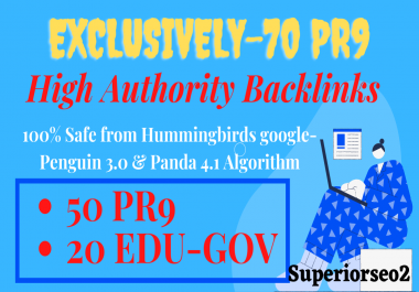 Exclusively-70 Backlinks 50 PR9 80+DA + 20 EDU-GOV HQ SEO Permanent Back-Links- 2021