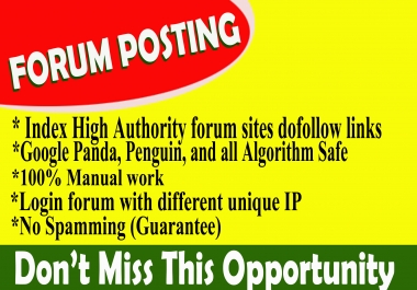 Provide 50 forum posting spam score 5 below dof0llow backlinks on high DA30+